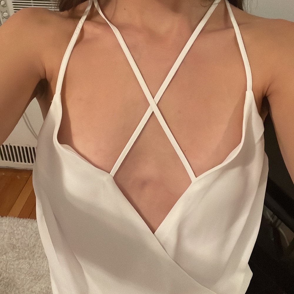 Multi way/ criss-cross surplice white bodysuit